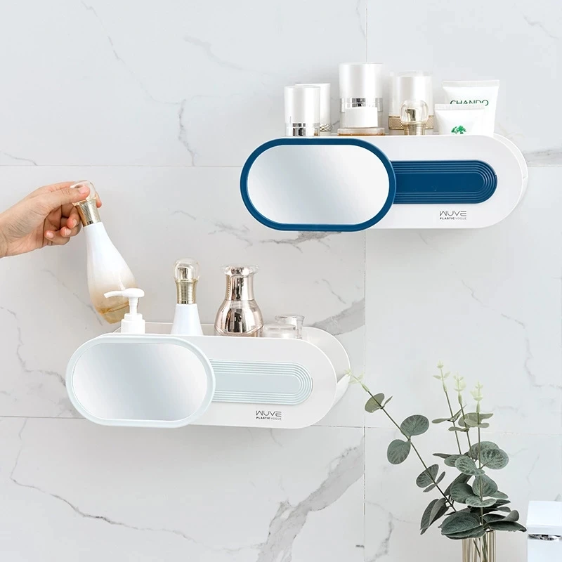New Bathroom Wall Hanging Storage Rack With Mirror Makeup Organizer Shelf Plastic Holder Punching-free Wall Floating Storage Box
New Bathroom Wall Hanging Storage Rack With Mirror Makeup Organizer Shelf Plastic Holder Punching-free Wall Floating Storage Box