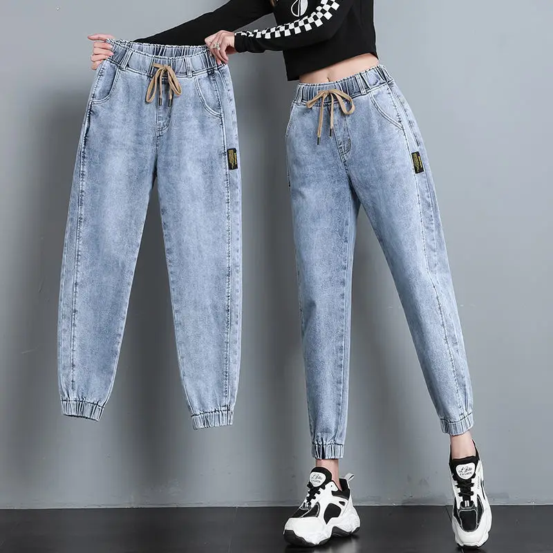 Spring Summer high waist korean Jeans women Streetwear Denim Jogger Pants Female Baggy Harem Jean Trousers elastic force Ankle
Spring Summer high waist korean Jeans women Streetwear Denim Jogger Pants Female Baggy Harem Jean Trousers elastic force Ankle
