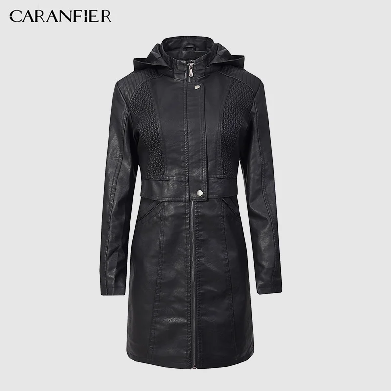 CARANFIER High Quality Winter Women Leather Jacket Waterproof Hooded Trench Zipper Thick Velvet Fur Lined Leather Jacket Female 
CARANFIER High Quality Winter Women Leather Jacket Waterproof Hooded Trench Zipper Thick Velvet Fur Lined Leather Jacket Female