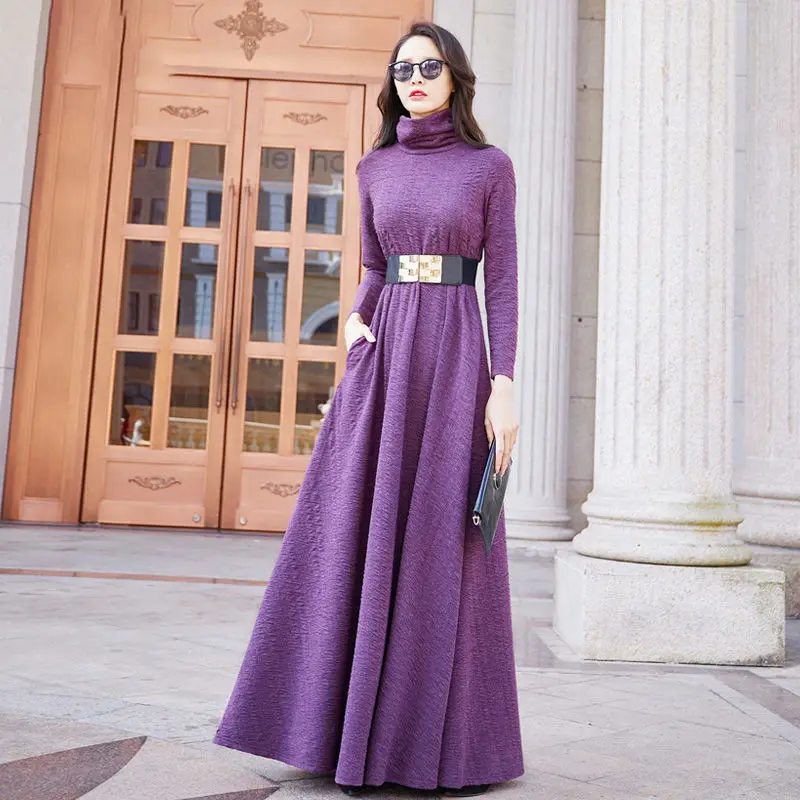 Women Vintage Purple Knitted Long Dress Spring Autumn Long Sleeve England Party Maxi Dress With Belt Female Beach Dress Vestido
Women Vintage Purple Knitted Long Dress Spring Autumn Long Sleeve England Party Maxi Dress With Belt Female Beach Dress Vestido