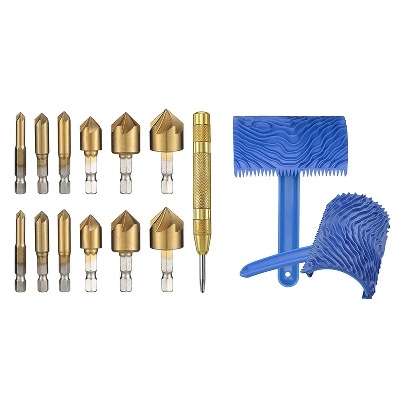 13 Pcs Countersink Drill Bit Set Counter Sinker Drill Bits & 2 Pcs Wood Pattern Graining Tool Set Washable Texture Tool
13 Pcs Countersink Drill Bit Set Counter Sinker Drill Bits & 2 Pcs Wood Pattern Graining Tool Set Washable Texture Tool