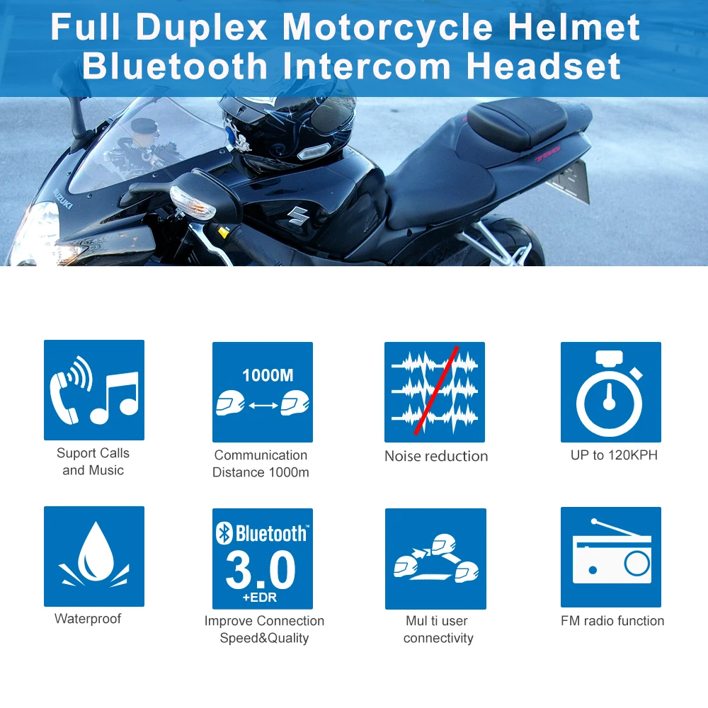 Fodsports BT-S3 Motorcycle Helmet Intercom 3 Riders FM 1000M bluetooth moto intercomunicador moto bluetooth Waterproo
Fodsports BT-S3 Motorcycle Helmet Intercom 3 Riders FM 1000M bluetooth moto intercomunicador moto bluetooth Waterproo