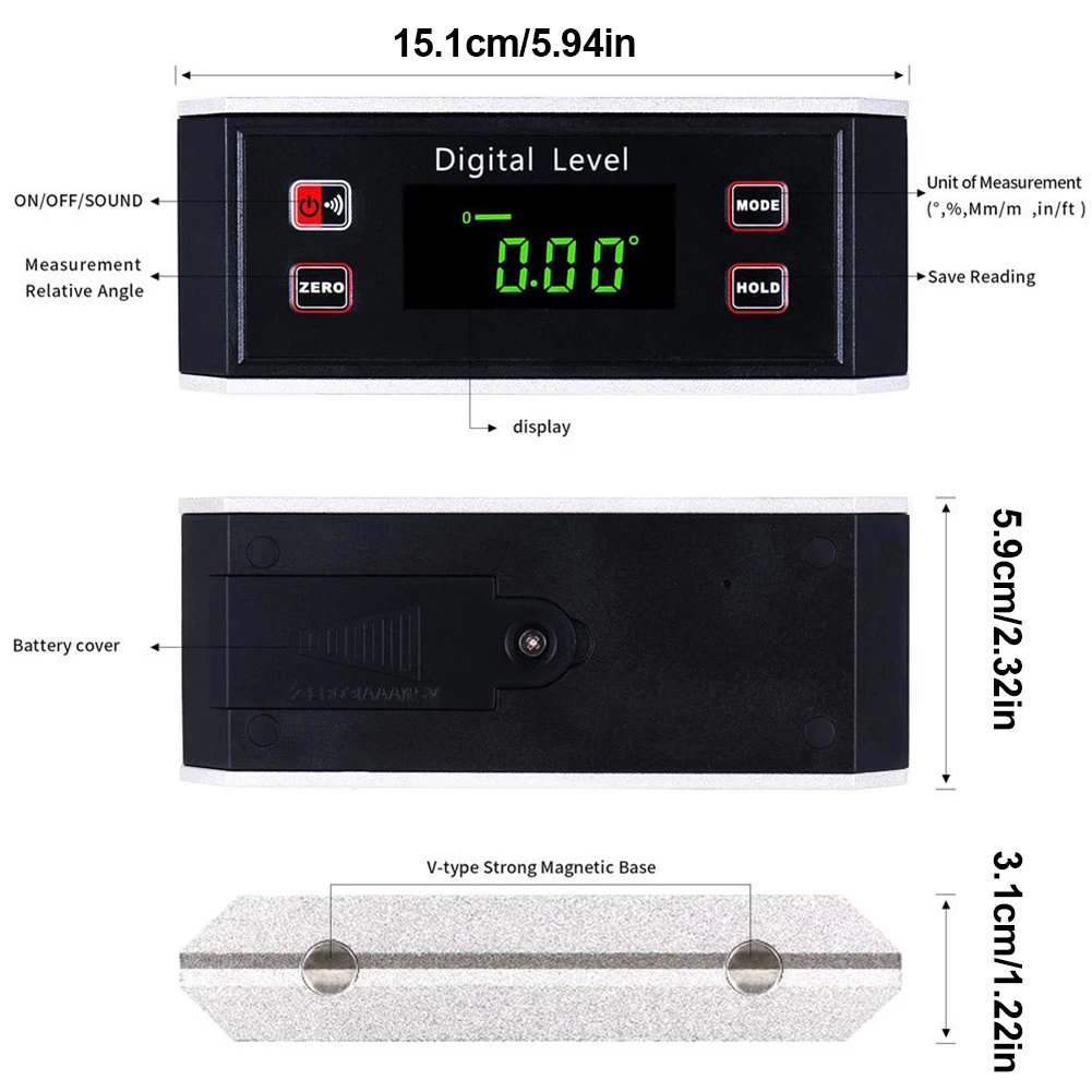Digital Level Box Inclinometer Protractor Sturdy And Durable Precision Tool Backlight Display Angle Finder Bevel Gauge
Digital Level Box Inclinometer Protractor Sturdy And Durable Precision Tool Backlight Display Angle Finder Bevel Gauge