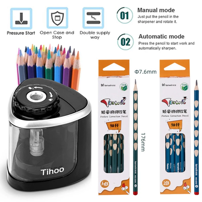 

Tenwin/Tihoo 8005 Electric/Manual 2 in 1 Pencil Sharpener & Posture Correction Pencils HB/2B Supplies Automatic Pencil Sharpener