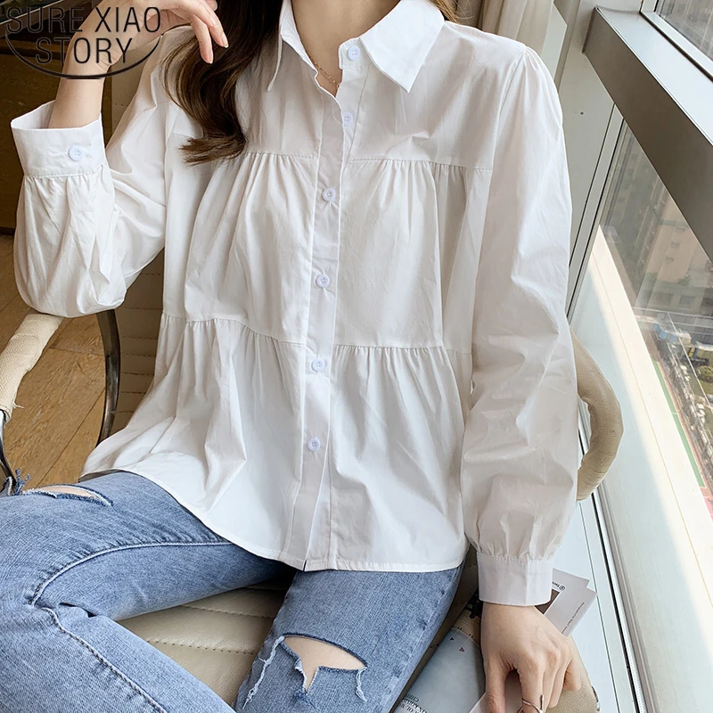 New Autumn Cotton Shirt Women White Blouse Office Lady Tops Casual Loose Clothing Pleated Long Puff Sleeve Shirt Blusas 17253
New Autumn Cotton Shirt Women White Blouse Office Lady Tops Casual Loose Clothing Pleated Long Puff Sleeve Shirt Blusas 17253