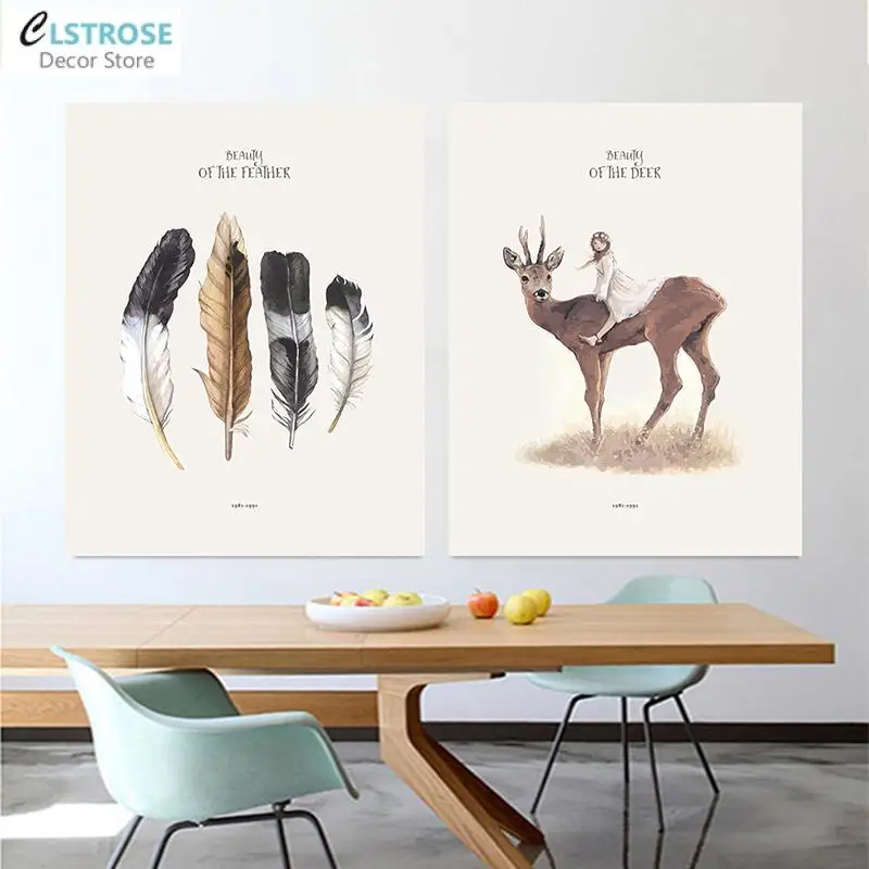 Nordic Cartoon Vintage Canvas Painting Girl Deer Feather Art Posters and Prints Wall Retro Pictures Children's Room Decoration
Nordic Cartoon Vintage Canvas Painting Girl Deer Feather Art Posters and Prints Wall Retro Pictures Children's Room Decoration