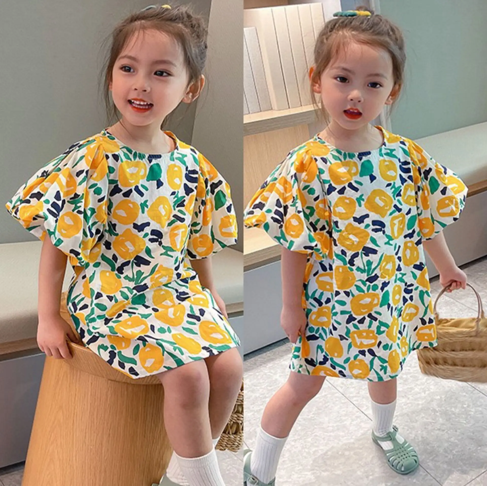 Girls Puff Seeve Dress Summer Children Foral A-line Dress Baby Princess Casual Cotton Loose Dress Vacation By The Sea
Girls Puff Seeve Dress Summer Children Foral A-line Dress Baby Princess Casual Cotton Loose Dress Vacation By The Sea