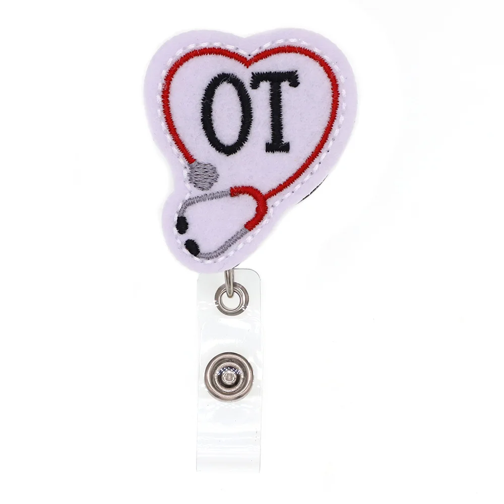 

Free Shipping Heart Stethoscope OT Retractable Felt ID Badge Holder Reel