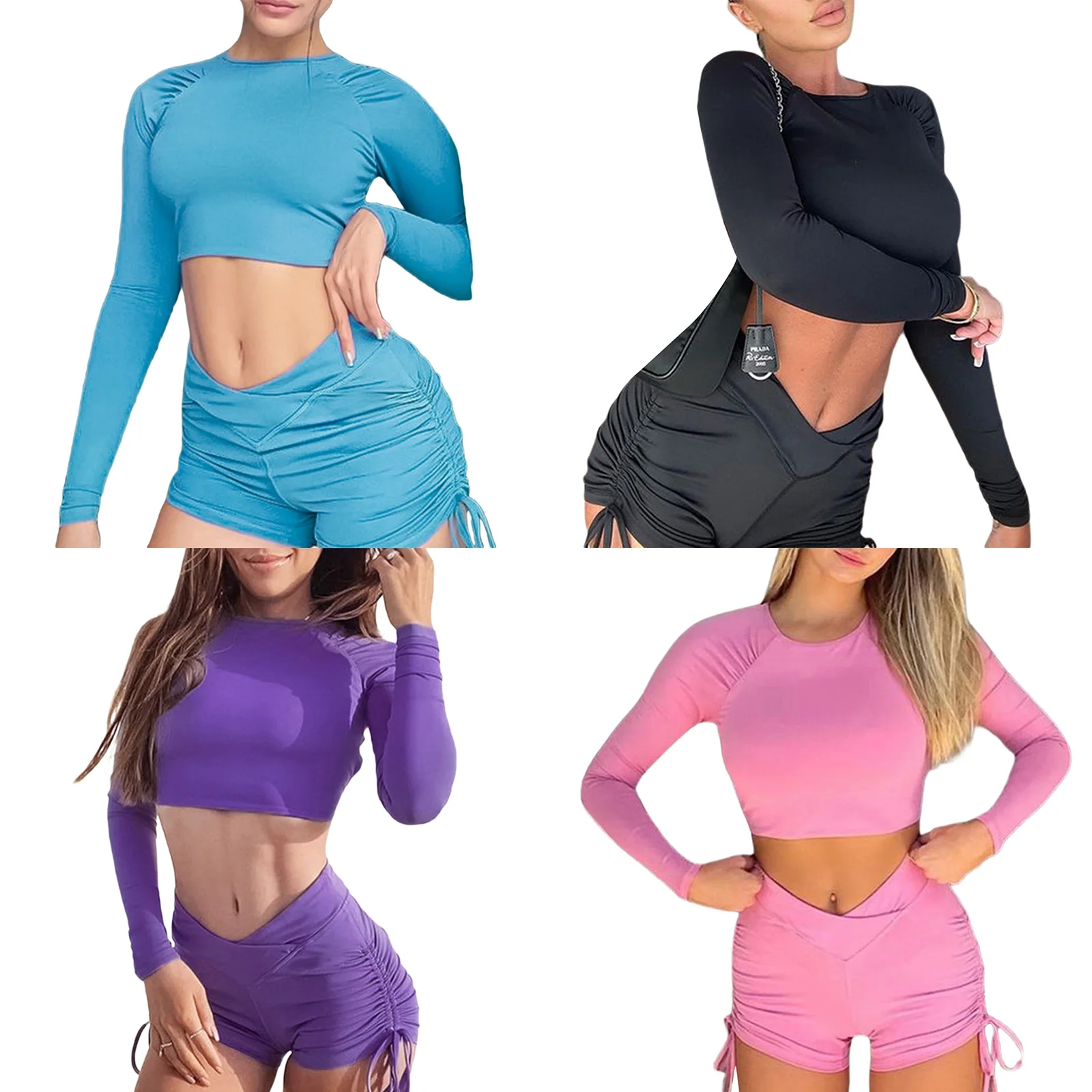 Women Navel Long Sleeves + Shorts, Pleated Drawstring Decoration High Waist Skinny Fit Summer Clothing
Women Navel Long Sleeves + Shorts, Pleated Drawstring Decoration High Waist Skinny Fit Summer Clothing