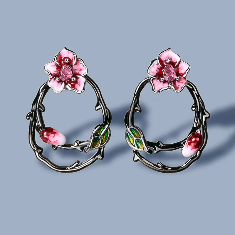 New Temperament Handmade Enamel Peach Blossom Flower Hollow Earrings Ladies 925 Silver Earrings Jewelry Romantic Flower Jewelry
New Temperament Handmade Enamel Peach Blossom Flower Hollow Earrings Ladies 925 Silver Earrings Jewelry Romantic Flower Jewelry