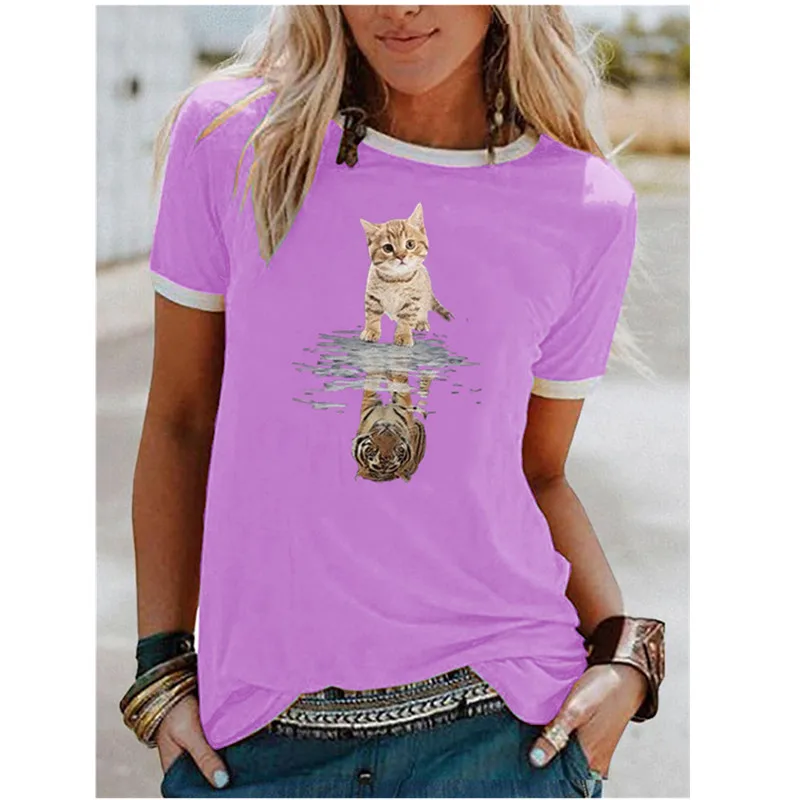 Fashion 3D Cat Reflection Tiger Pattern Printed T-Shirt Women Short Sleeve O-Neck Splice Tops Summer Lady Casual Pullover Tops
Fashion 3D Cat Reflection Tiger Pattern Printed T-Shirt Women Short Sleeve O-Neck Splice Tops Summer Lady Casual Pullover Tops