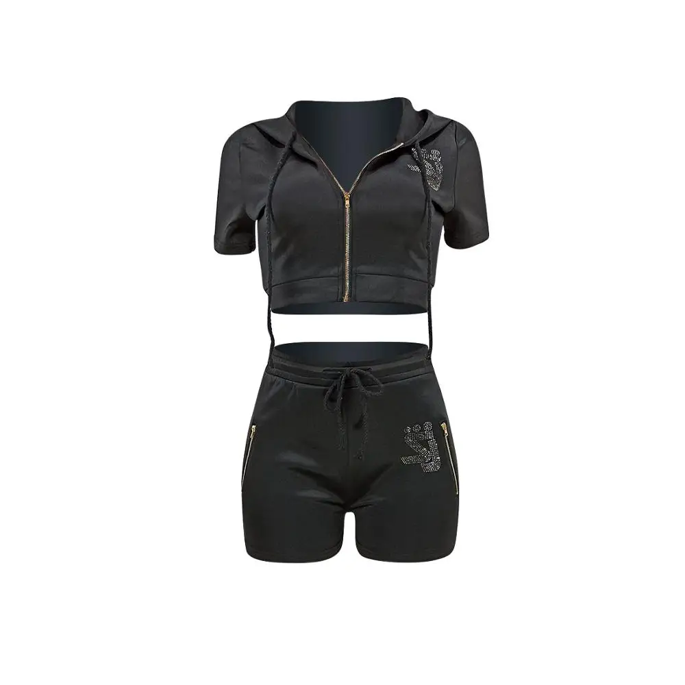 2020 Letter Diamonds Women Casual Two Piece Set Summer Zipper Short Sleeve Hooded Sweatshirt Crop Top Shorts Female Tracksuit 
2020 Letter Diamonds Women Casual Two Piece Set Summer Zipper Short Sleeve Hooded Sweatshirt Crop Top Shorts Female Tracksuit