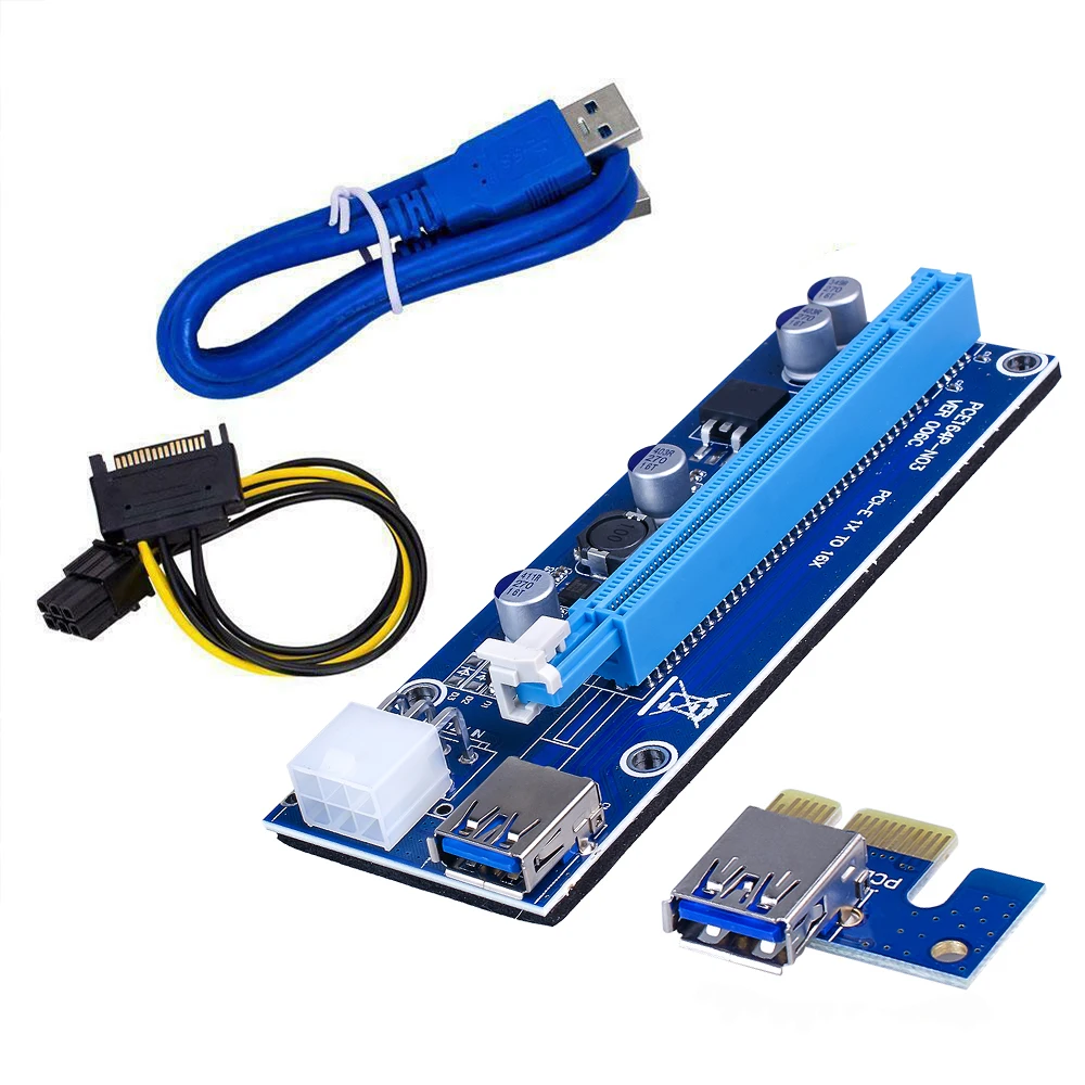 

VER006C PCI-E Riser Card PCI Express PCIE 1X to 16X Extender Adapter USB 3.0 Cable SATA 15Pin to 6Pin Power for Mining Miner