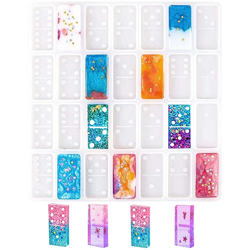

DIY Domino Resin Molds, 1 Set of 28 Cavities Domino Molds for Resin Casting, Domino Double Six Epoxy Resin Molds Silicone Mold