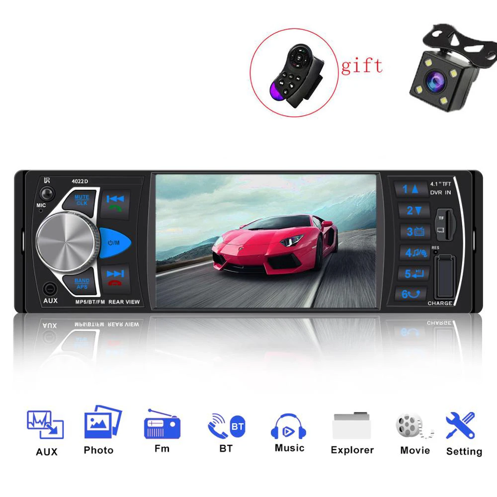 Автомагнитола 1 din 4022d Авто Аудио Стерео FM Bluetooth 2 0 Камера заднего вида usb aux рулевое
