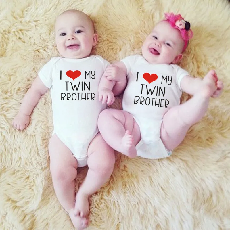 

Одежда для малышей с буквенным принтом, футболки с надписью «I Love My Twin из хлопка с принтом брат Повседневный костюмчик для новорожденных, детская одежда для мальчиков, футболка с коротким рукавом Лидер продаж комбинезон