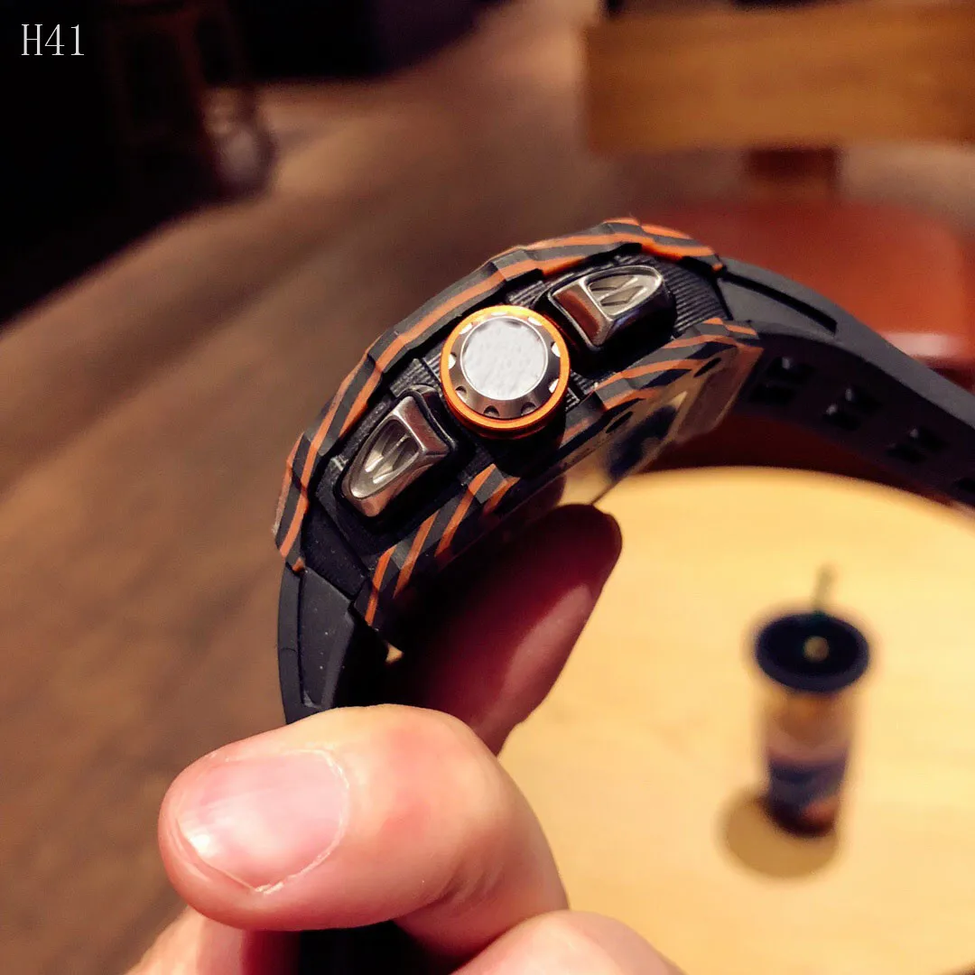 Classic New Men Watch Sapphire Automatic Mechanical Orange Black Rubber Carbon Silver BlackTime Skeleton Dial Watches
Classic New Men Watch Sapphire Automatic Mechanical Orange Black Rubber Carbon Silver BlackTime Skeleton Dial Watches