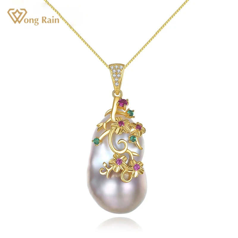 

Wong Rain роскошное 100% Стерлинговое Серебро 925 пробы с жемчугом, созданное из моиссанита, драгоценный камень, юбилей, креативный кулон, ожерелье,...
