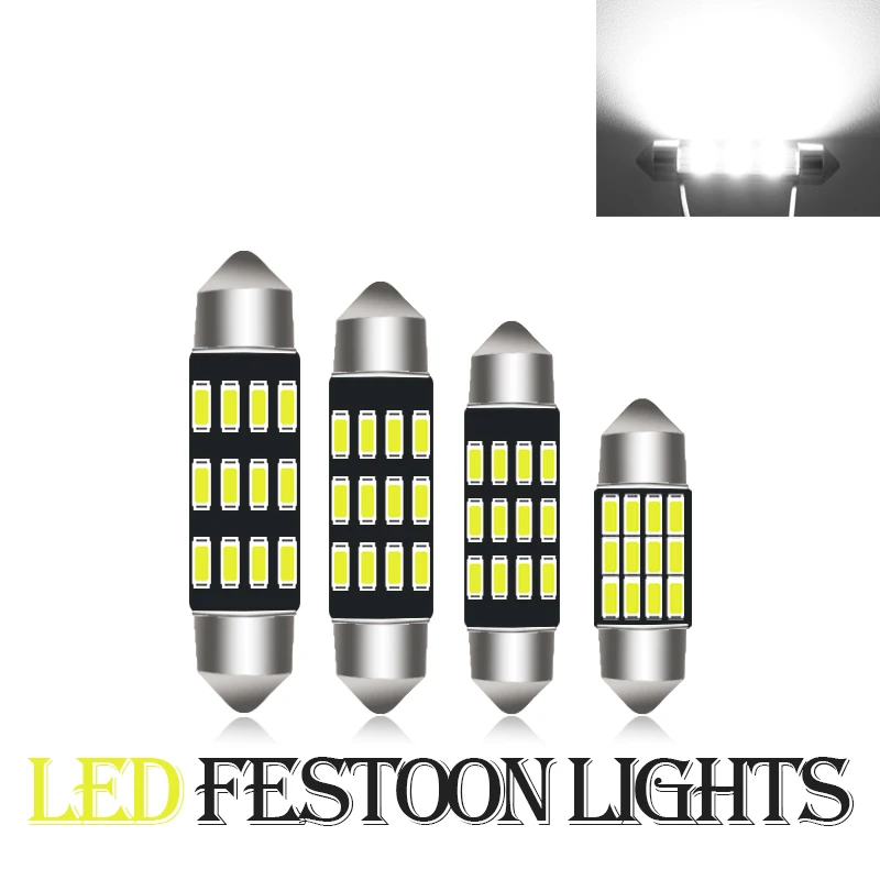 

10x Festoon C5W C10W 12SMD 4014 Led 31mm 36mm 39mm 41mm Car Dome License Plate Luggage Reading Lights