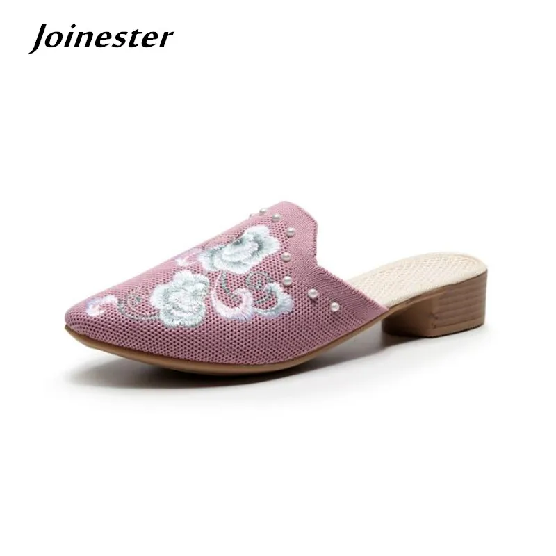 Summer Women Pointed Toe Mesh Slippers Embroidery Pearls Elegant Low Heeled Mules for Ladies Vintage Slides Backless Sandals
Summer Women Pointed Toe Mesh Slippers Embroidery Pearls Elegant Low Heeled Mules for Ladies Vintage Slides Backless Sandals