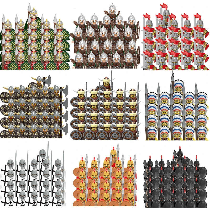 Средневековые военные фигурки оружие римские строительные блоки наборы рыцарей