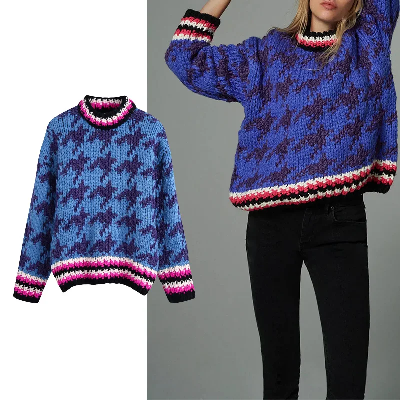 TRAF Za 2021 Women Sweater Casual Houndstooth Jacquard Sweater Woman Vintage Female Soft Pullovers Tops
TRAF Za 2021 Women Sweater Casual Houndstooth Jacquard Sweater Woman Vintage Female Soft Pullovers Tops