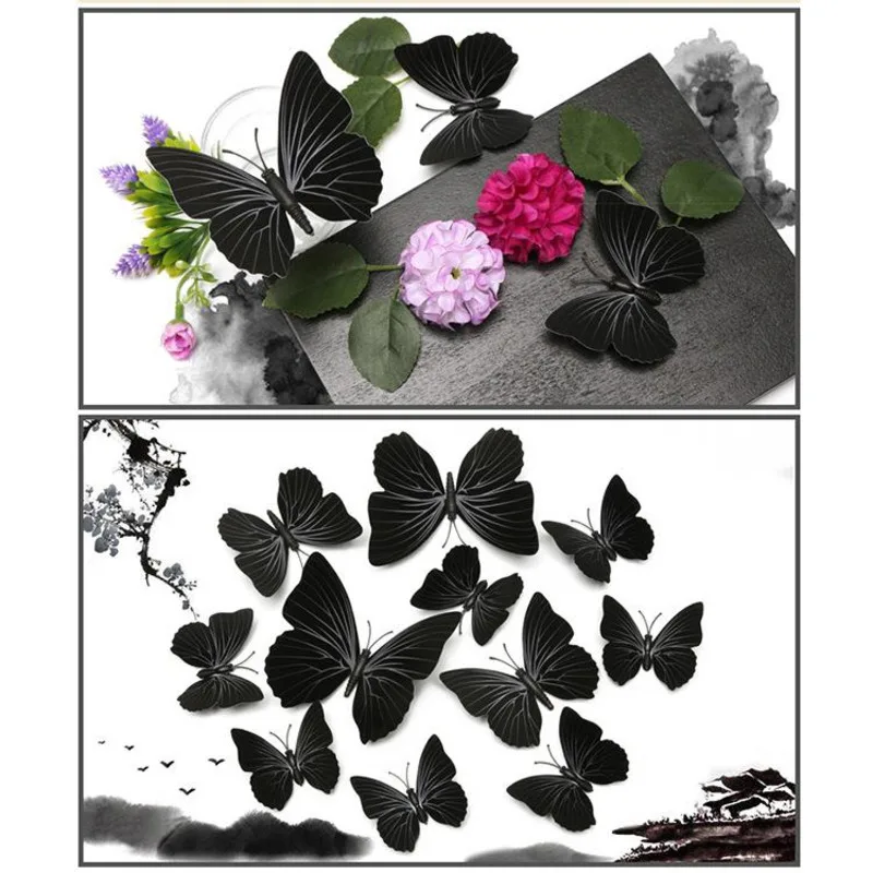 12PVC Black Decorative Butterflies On The Wall Stickers Home Decor Living Room Bedroom Door Sticker Decoration Accessories | Дом и сад