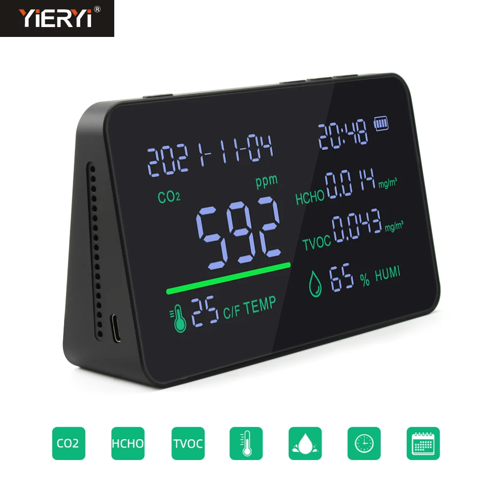7-в-1 многофункциональный измеритель CO2 TVOC HCHO, тестер качества воздуха и газа, детектор температуры и влажности с ЖК-дисплеем, монитор загрязнения
7-в-1 многофункциональный измеритель CO2 TVOC HCHO, тестер качества воздуха и газа, детектор температуры и влажности с ЖК-дисплеем, монитор загрязнения