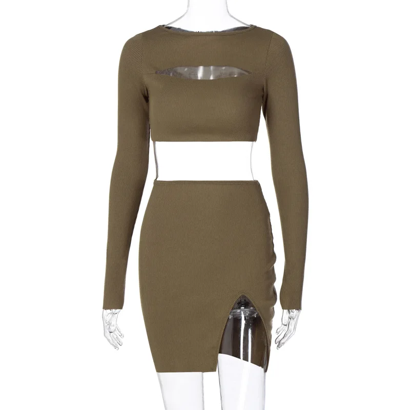 2021 new women's slim cut out long sleeve suit two piece sexy slit skirt Short Above Knee, Mini 
2021 new women's slim cut out long sleeve suit two piece sexy slit skirt Short Above Knee, Mini