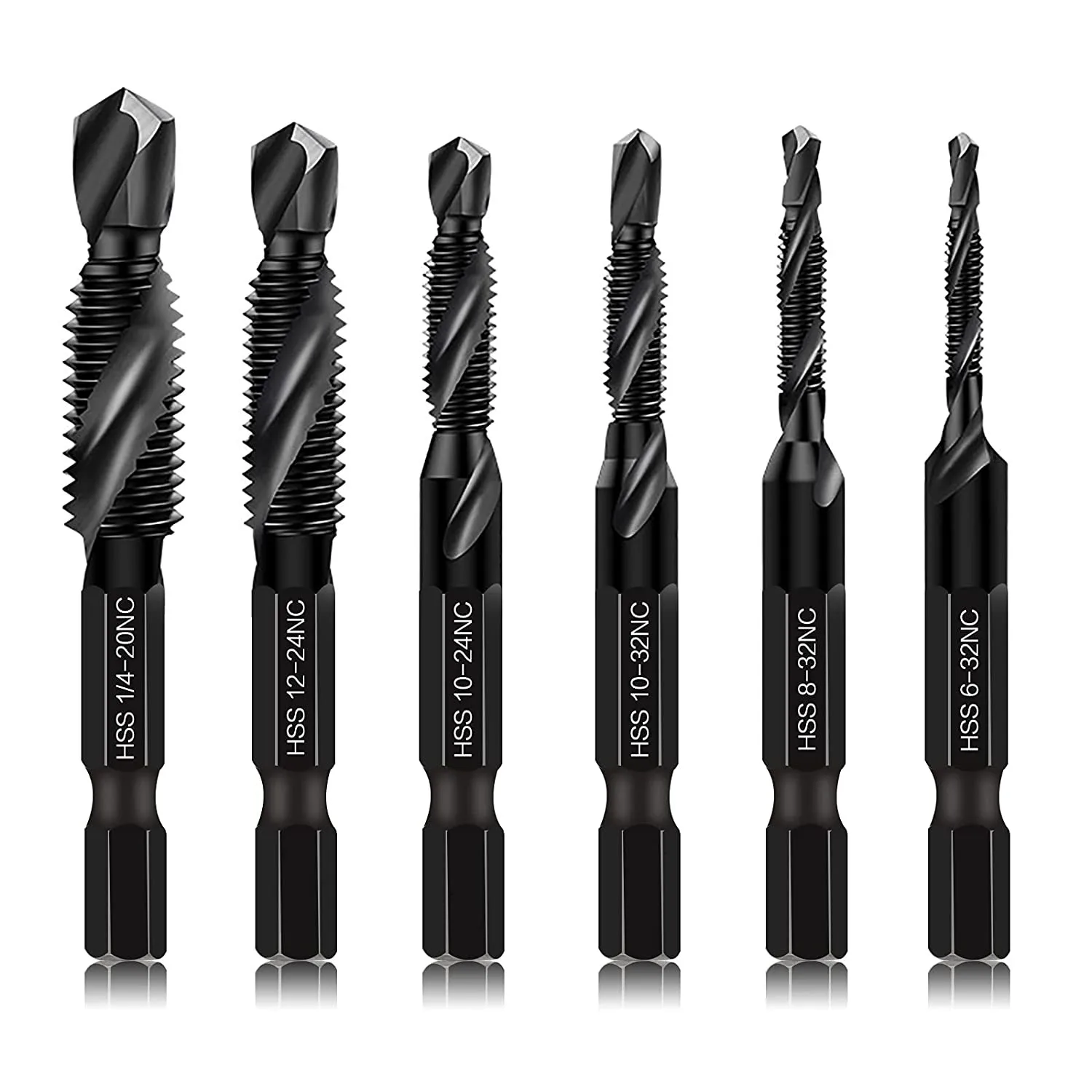 6Pcs Tap Drill Bit 1/4 Hex Shank Titanium Plated HSS Screw Thread Bit Screw Machine Compound Tap Hand Tools
6Pcs Tap Drill Bit 1/4 Hex Shank Titanium Plated HSS Screw Thread Bit Screw Machine Compound Tap Hand Tools