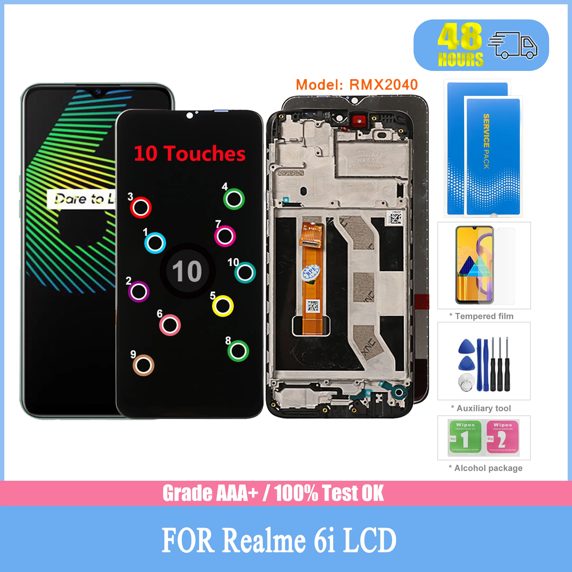 

Оригинальный ЖК-дисплей для Realme 6i RMX2040, 10 сенсорных экранов, сменный экран с рамкой для Realme 6 i 6i, дисплей без битых пикселей