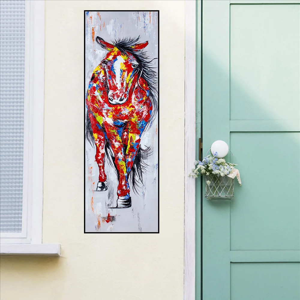 Большой абстрактный цветной холст постер с лошадью животный настенная живопись