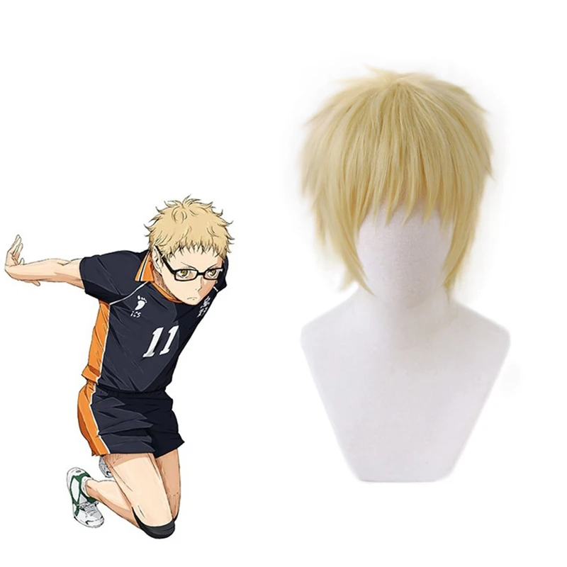 

Аниме-комикс Haikyuu! Парики для косплея tsukishima kei парик для косплея термостойкий синтетический парик короткие светильник-желтые Прямые Горячие