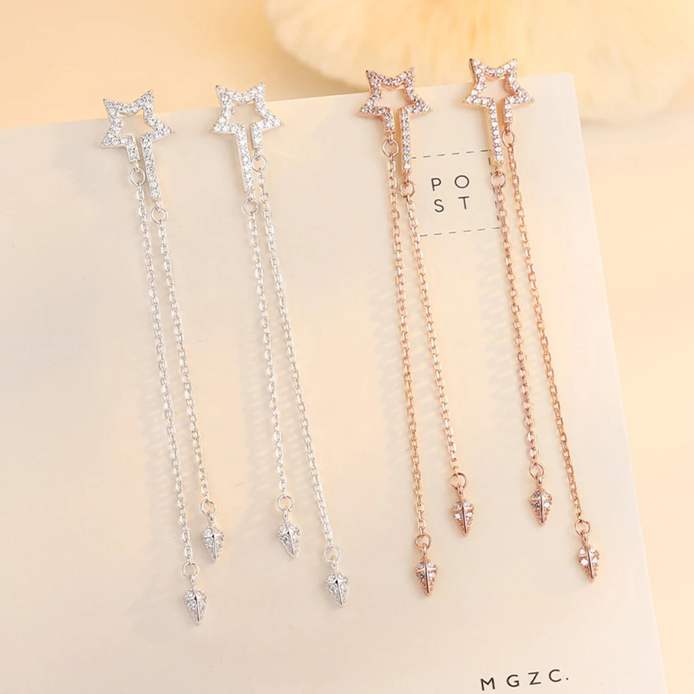 Silver Five-pointed Star Tassel Ear Line Stud Earrings For Girls Ear Studs Fashion Earrings Long Earrings Metal Dangle Earring
Silver Five-pointed Star Tassel Ear Line Stud Earrings For Girls Ear Studs Fashion Earrings Long Earrings Metal Dangle Earring