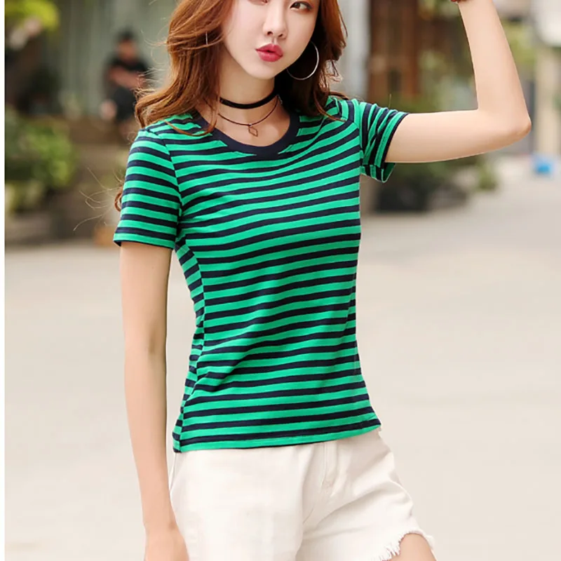 Tops Women 2021 Stripe T Shirt Women Short Sleeve O Neck Cotton Korean Fashion Female Tops Casual T-shirt Mujer Plus Size xxxl
Tops Women 2021 Stripe T Shirt Women Short Sleeve O Neck Cotton Korean Fashion Female Tops Casual T-shirt Mujer Plus Size xxxl