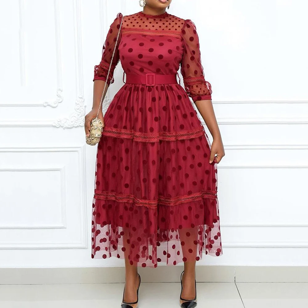 Women Midi Dress Autumn Red Polka Dot Vintage A Line Female Casual Swing African Office Work Wear Mesh Patchwork Sexy Dress
Women Midi Dress Autumn Red Polka Dot Vintage A Line Female Casual Swing African Office Work Wear Mesh Patchwork Sexy Dress