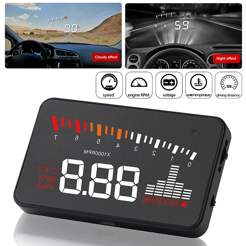 

1pc 0-400KM Auto Car HUD Head-up Display OBD2 LED Digital Speedometer Overspeed Warning Reflector DC 9-16V Tool Accessories