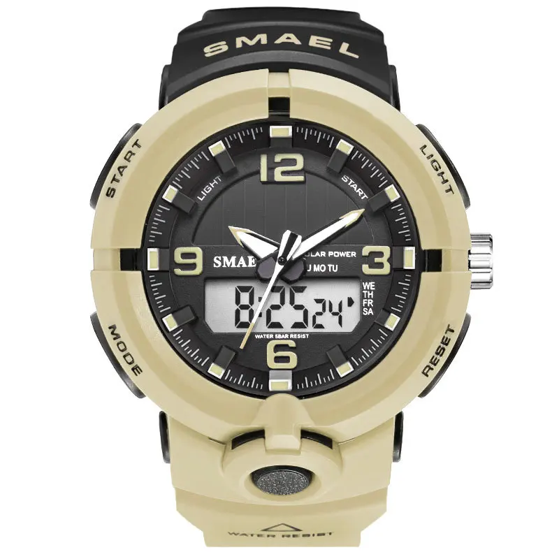 Smael Military Watch Men Solar Energy Watches Led Display Analog Digital Quartz Wristwatches 50Bar Swim Cheap Price Dropshopping | Наручные