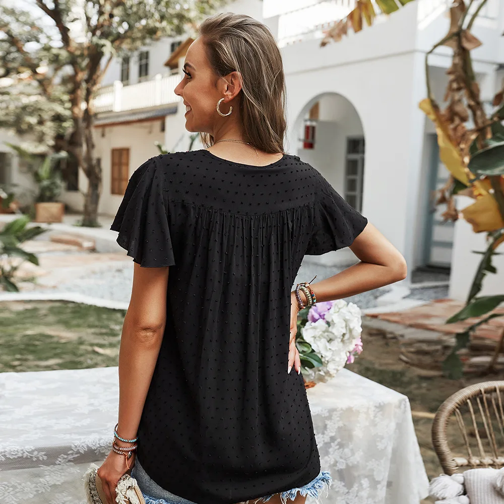 Summer Black Embroidery Womens T-shirt Loose Top Casual Bohemian Holiday Style Bubble Sleeve Chiffon Short Sleeve -40
Summer Black Embroidery Womens T-shirt Loose Top Casual Bohemian Holiday Style Bubble Sleeve Chiffon Short Sleeve -40