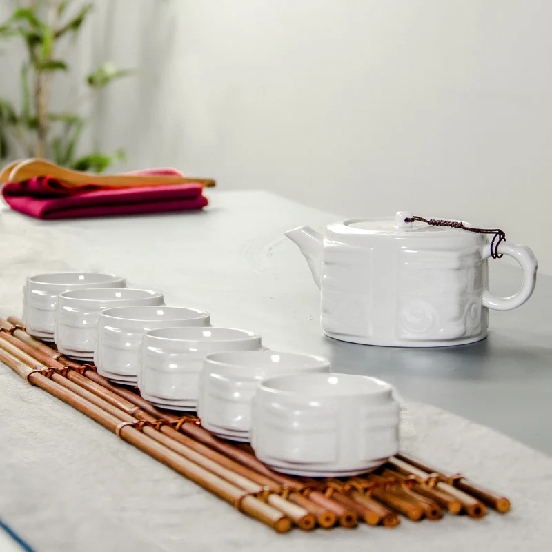 

Чайный сервиз, керамический чайник, чайные наборы, 1 чайный горшок + 6 чайных чашек, фарфоровая китайская чайная чашка кунг-фу, стандартная по...