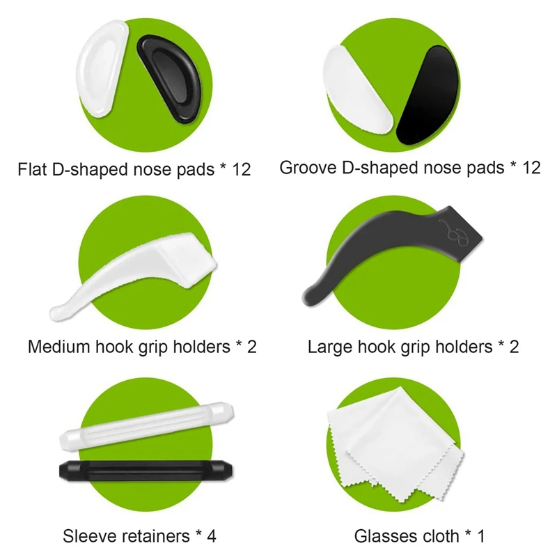 Eyeglass Pads, 48 Pairs Skin-Friendly Silicone Nose Pads, 4 Hook Grip Holders 4 Sleeve Retainers, Anti-Slip Nose Pads
Eyeglass Pads, 48 Pairs Skin-Friendly Silicone Nose Pads, 4 Hook Grip Holders 4 Sleeve Retainers, Anti-Slip Nose Pads
