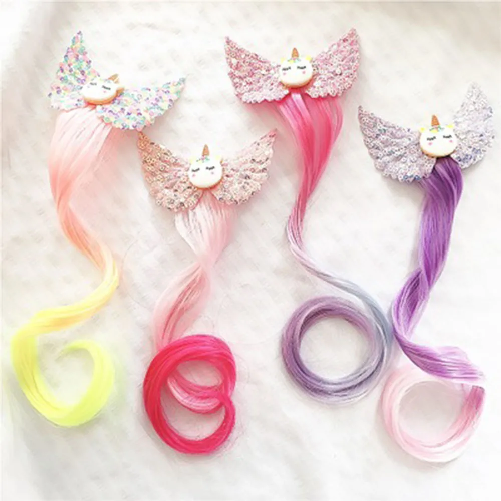 

Lovely Gradient Colorful Hairpins Unicorn Wigs Hair Clips Twist Braider Glitter Children Cartoon Barrettes Girls Hair Accessorie