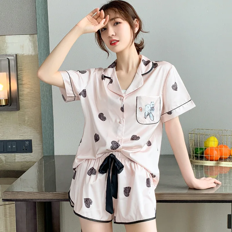 Woman summer simulation silk pajamas ice silk cartoon short sleeve thin section home service suit pajama shorts sleepwear
Woman summer simulation silk pajamas ice silk cartoon short sleeve thin section home service suit pajama shorts sleepwear