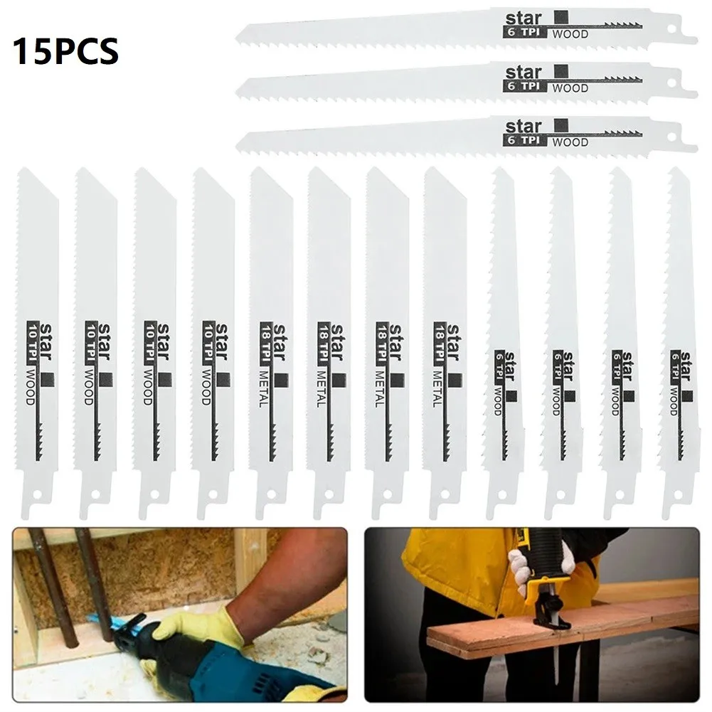 15PCS 6/8 Inch Reciprocating Saw Blade Bi-Metal High Strength Woodworking Metal Cut Blade Power Tools Accessories
15PCS 6/8 Inch Reciprocating Saw Blade Bi-Metal High Strength Woodworking Metal Cut Blade Power Tools Accessories