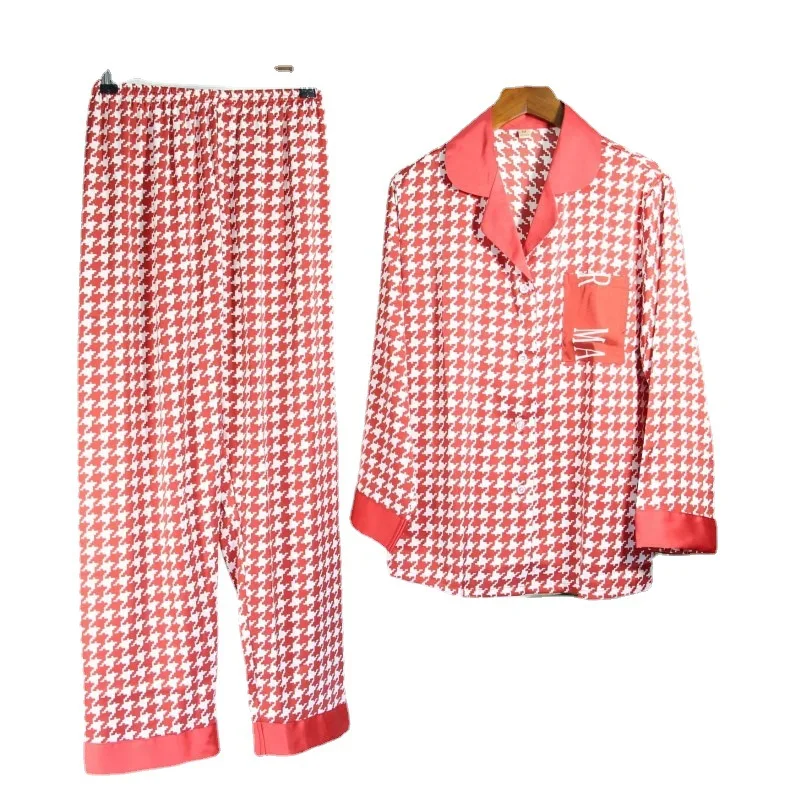 Spring New Houndstooth Sleepwear Women Pajamas Set Silky Satin 2PCS Shirt&Pants Soft Nightwear Pyjamas Soft Home Suit Pijamas
Spring New Houndstooth Sleepwear Women Pajamas Set Silky Satin 2PCS Shirt&Pants Soft Nightwear Pyjamas Soft Home Suit Pijamas
