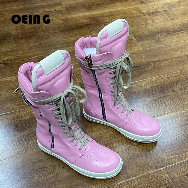Unisex Women Men's Leather High-tops Sneakers Fashion Pink Black Couple Flat Lace-up Shoes Casual Zipped Side Vulcanized Shoes
Unisex Women Men's Leather High-tops Sneakers Fashion Pink Black Couple Flat Lace-up Shoes Casual Zipped Side Vulcanized Shoes