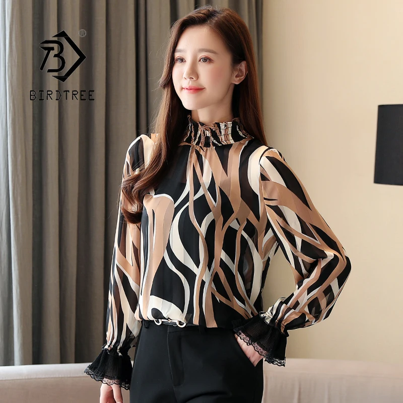 Printing Chiffon Shirts Spring Women Ruffled Collar Long Flare Sleeve Blouse Office Lady Tops Woman Basic 2021 Autumn T11001X
Printing Chiffon Shirts Spring Women Ruffled Collar Long Flare Sleeve Blouse Office Lady Tops Woman Basic 2021 Autumn T11001X