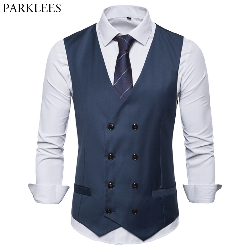 Mens Double Breasted Waistcoat 2020 Spring New Slim Fit V Neck Sleelveless Vest Men Business Wedding Formal Vests Male Gilet 2XL
Mens Double Breasted Waistcoat 2020 Spring New Slim Fit V Neck Sleelveless Vest Men Business Wedding Formal Vests Male Gilet 2XL