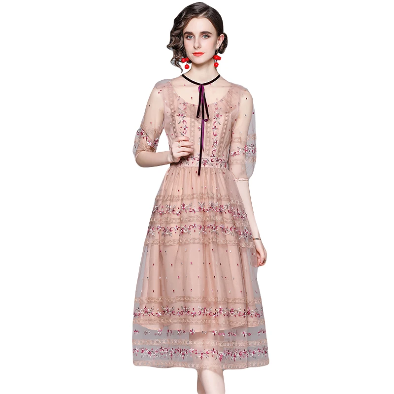 Elegant Runway Autumn Midi Dress Women's Puff Sleeve Bow Tie Collar Lace Mesh Flower Embroidery Evening Party Tulles Vestidos
Elegant Runway Autumn Midi Dress Women's Puff Sleeve Bow Tie Collar Lace Mesh Flower Embroidery Evening Party Tulles Vestidos