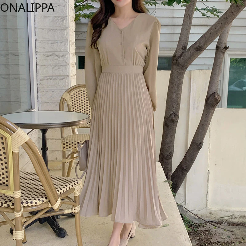 Onalippa Women Dress Autumn Winter French Temperament Elegant V Neck Puff Sleeve Waist Thin Large Swing Long Pleated Dresses
Onalippa Women Dress Autumn Winter French Temperament Elegant V Neck Puff Sleeve Waist Thin Large Swing Long Pleated Dresses